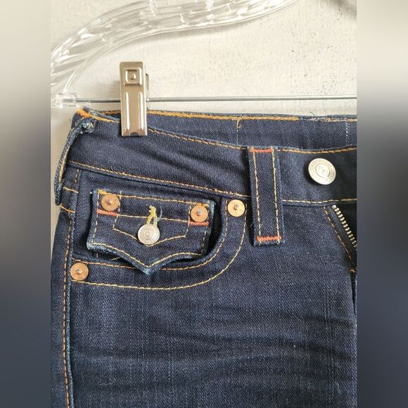 True Religion Skinny Capri Low Rise Y2k 00s Dark Denim Sz 25 Flap Pockets Julie - Picture 5 of 10